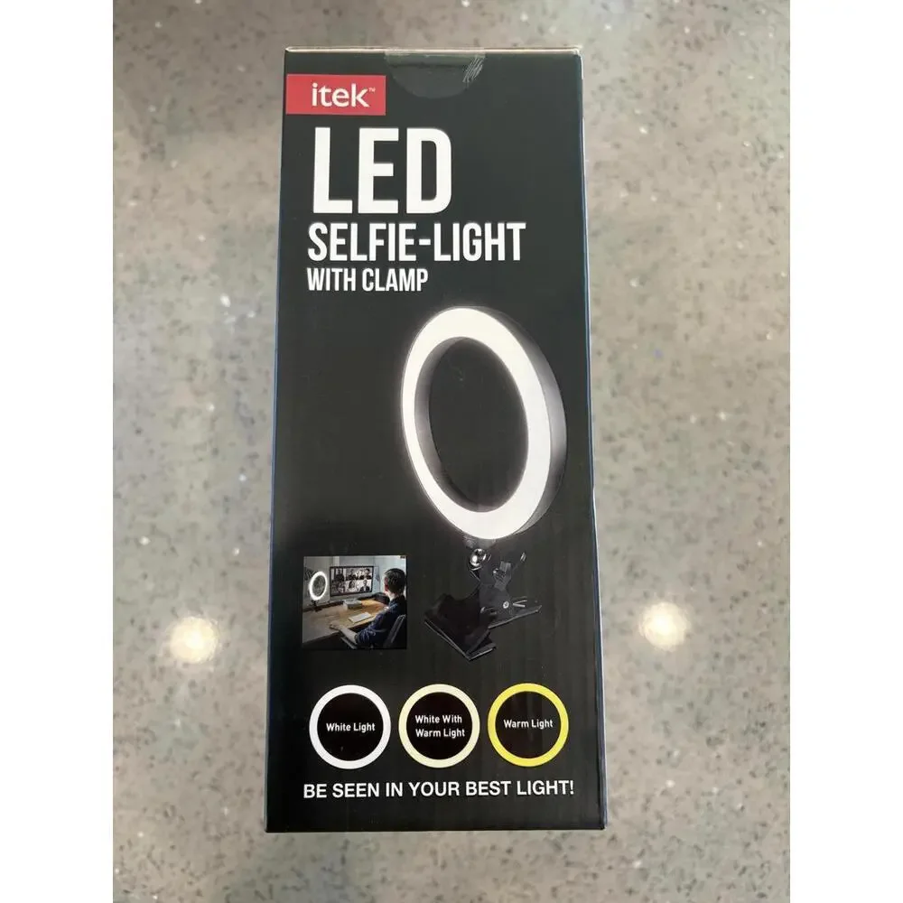 itek LED Selfie-Light with Clamp - 8 Inch Ring Light for Video Recording and Liv